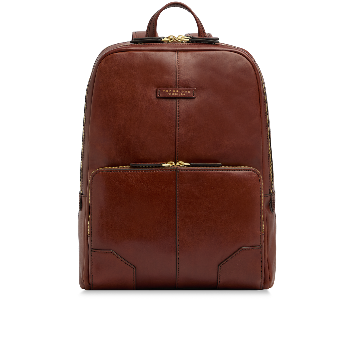Men's leather laptop backpack with two zips BROWN/GOLD | The Bridge