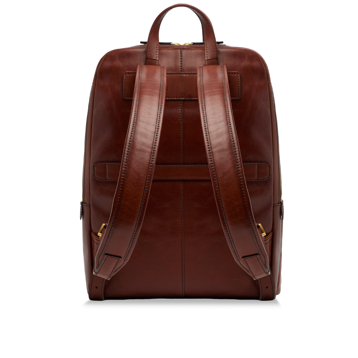 Men's leather laptop backpack with two zips BROWN/GOLD | The Bridge