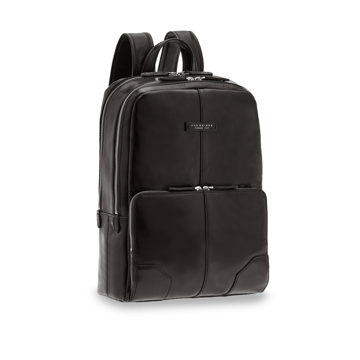Men's leather laptop backpack with two zips BROWN/GOLD | The Bridge