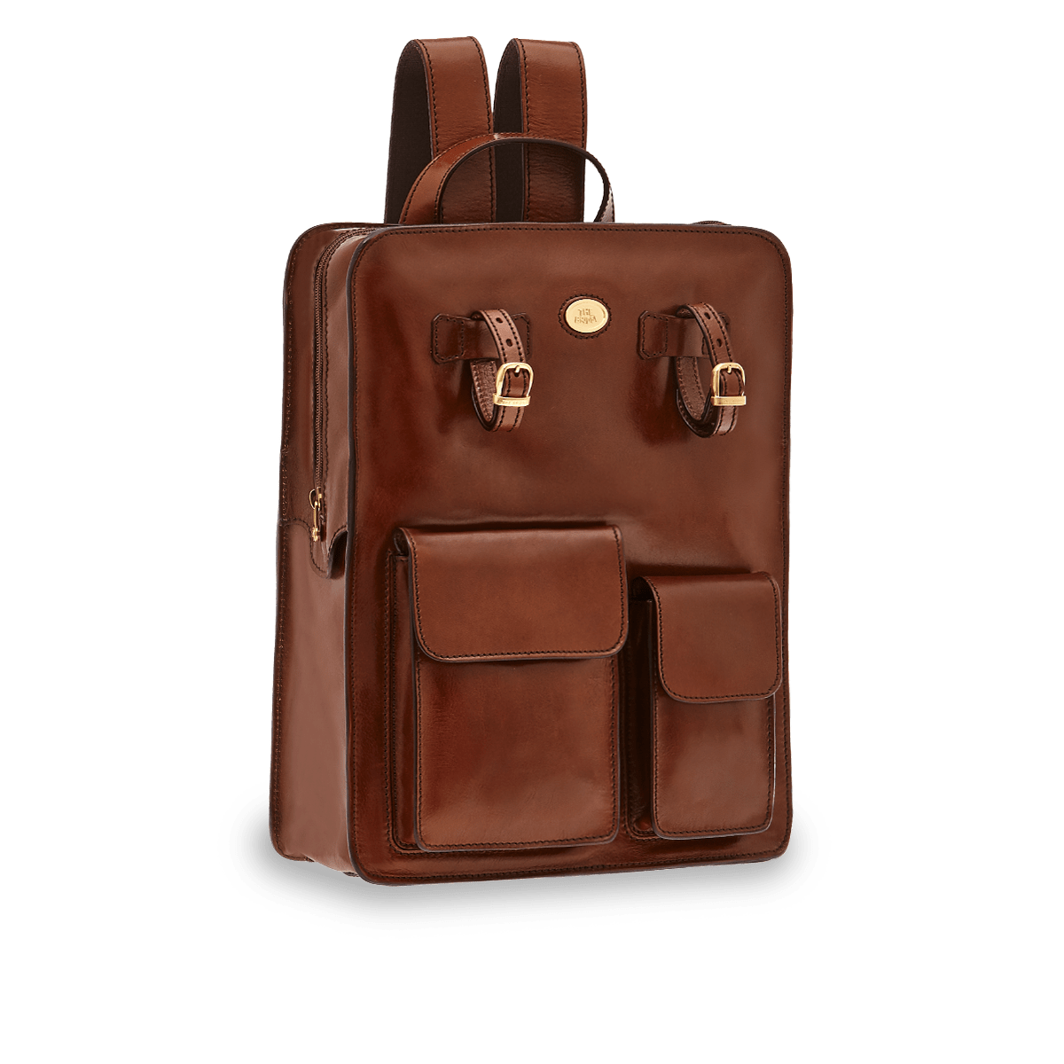 brigade leather backpack Men's leather backpack BROWN/GOLD