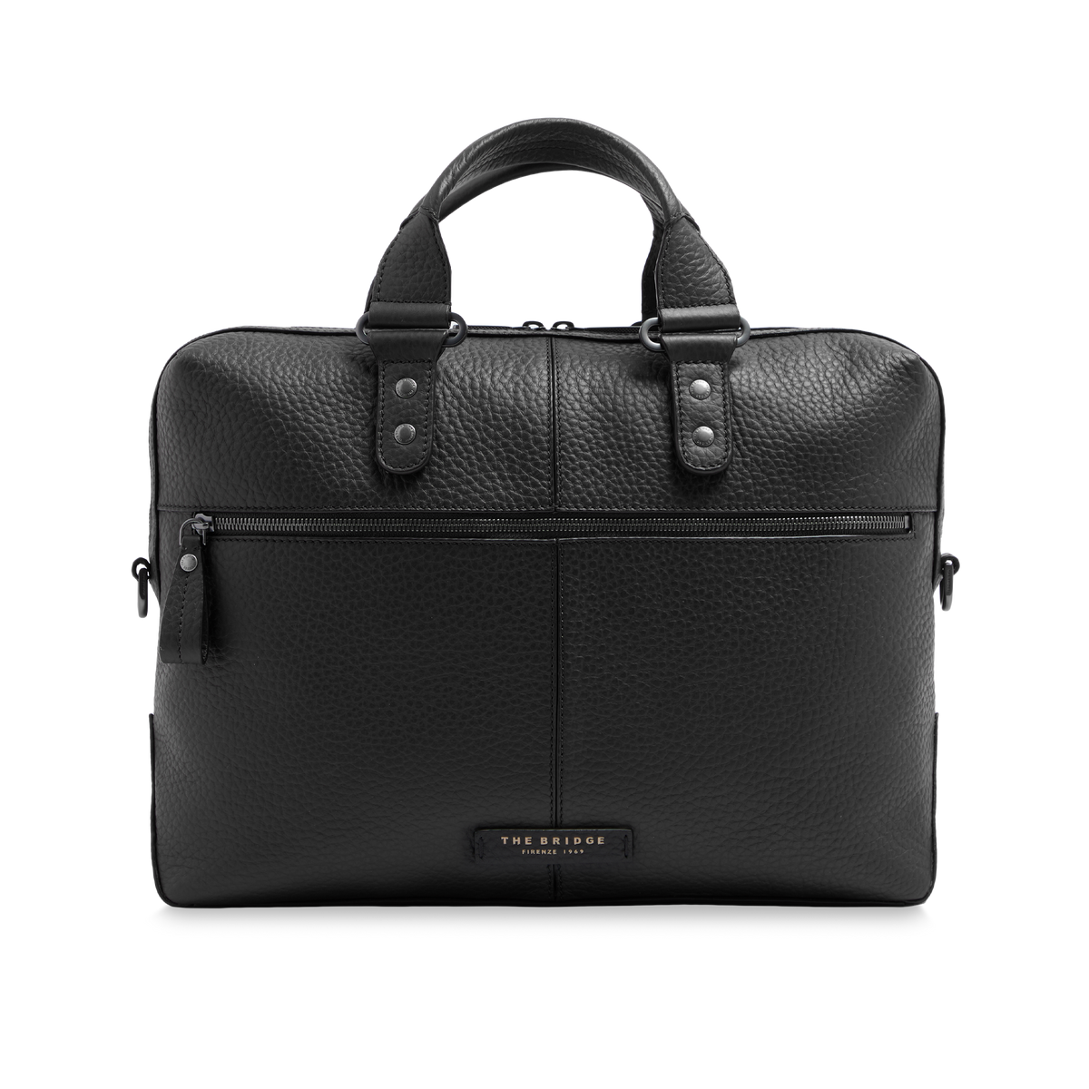 Men's Grained Leather Briefcase BLACK/RUTHENIUM | The Bridge