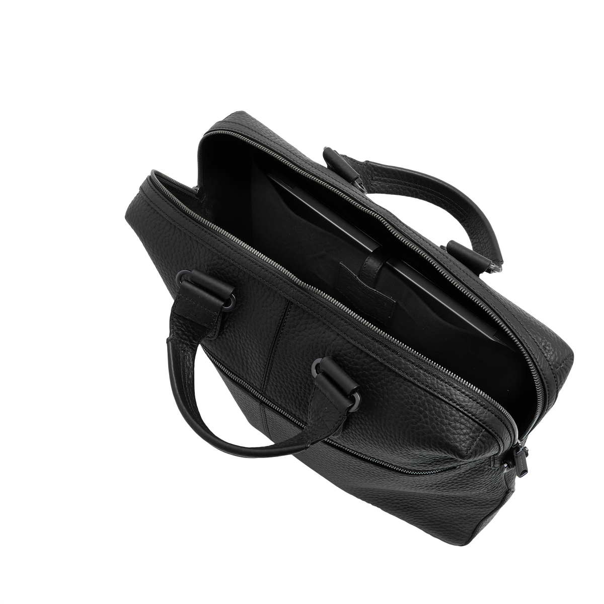 Men's Grained Leather Briefcase BLACK/RUTHENIUM | The Bridge