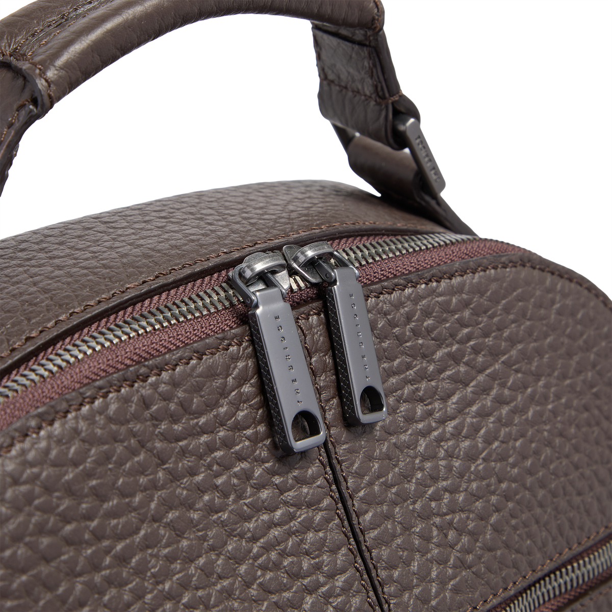 Men's Leather Backpack with Front Pockets MOKA/ DARK RUTHENIUM