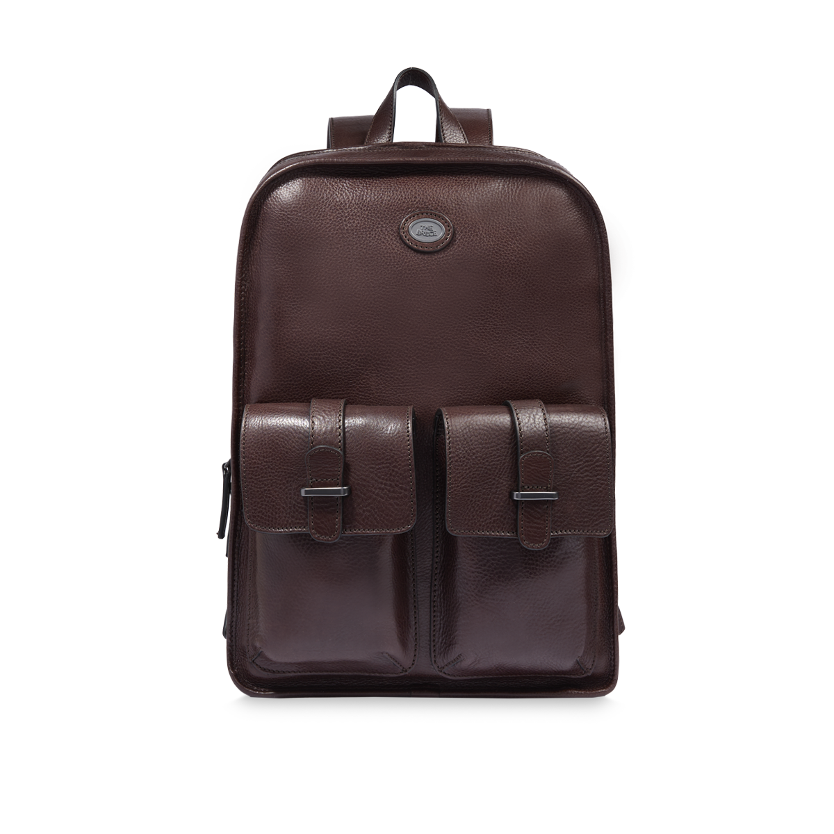 Leather backpack for men with front zip pockets CHESTNUT/DK