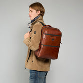 Men's leather backpack with single zip and front pocket | The Bridge