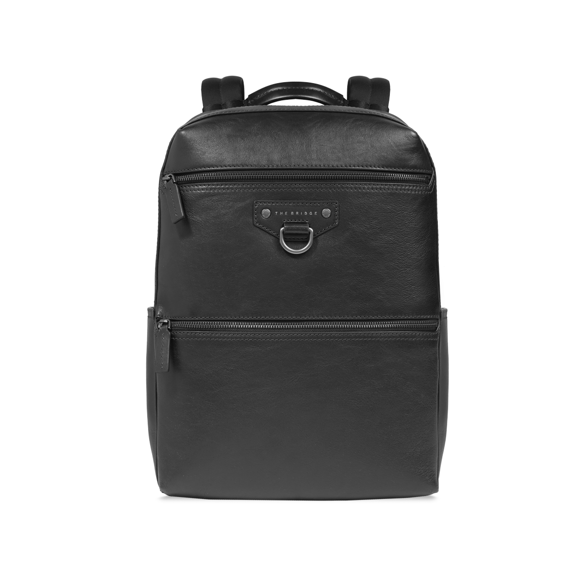 Men's leather backpack with single zip and front pocket BROWN/DARK RUTHENIUM
