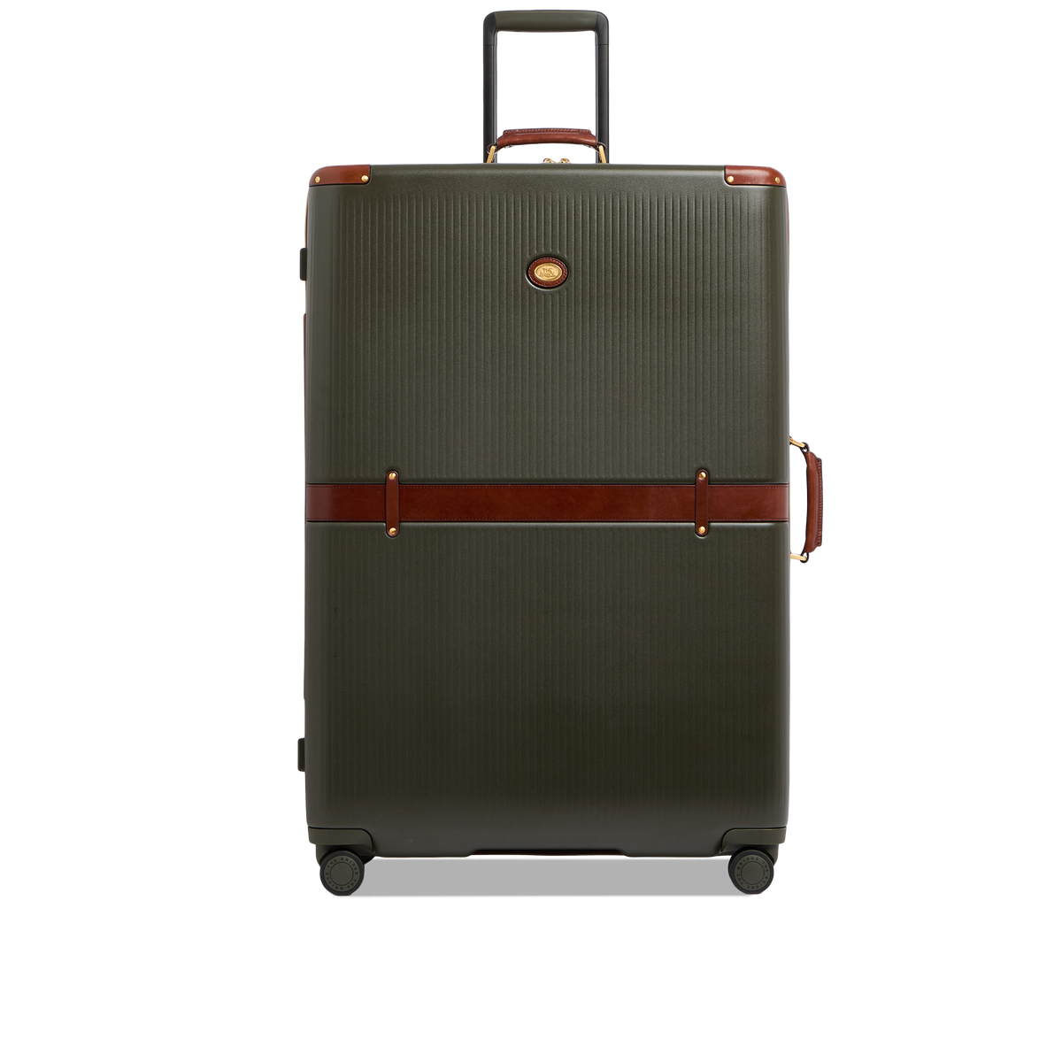 Large Leather and Polycarbonate Trolley FOREST/BROWN/GOLD | The Bridge