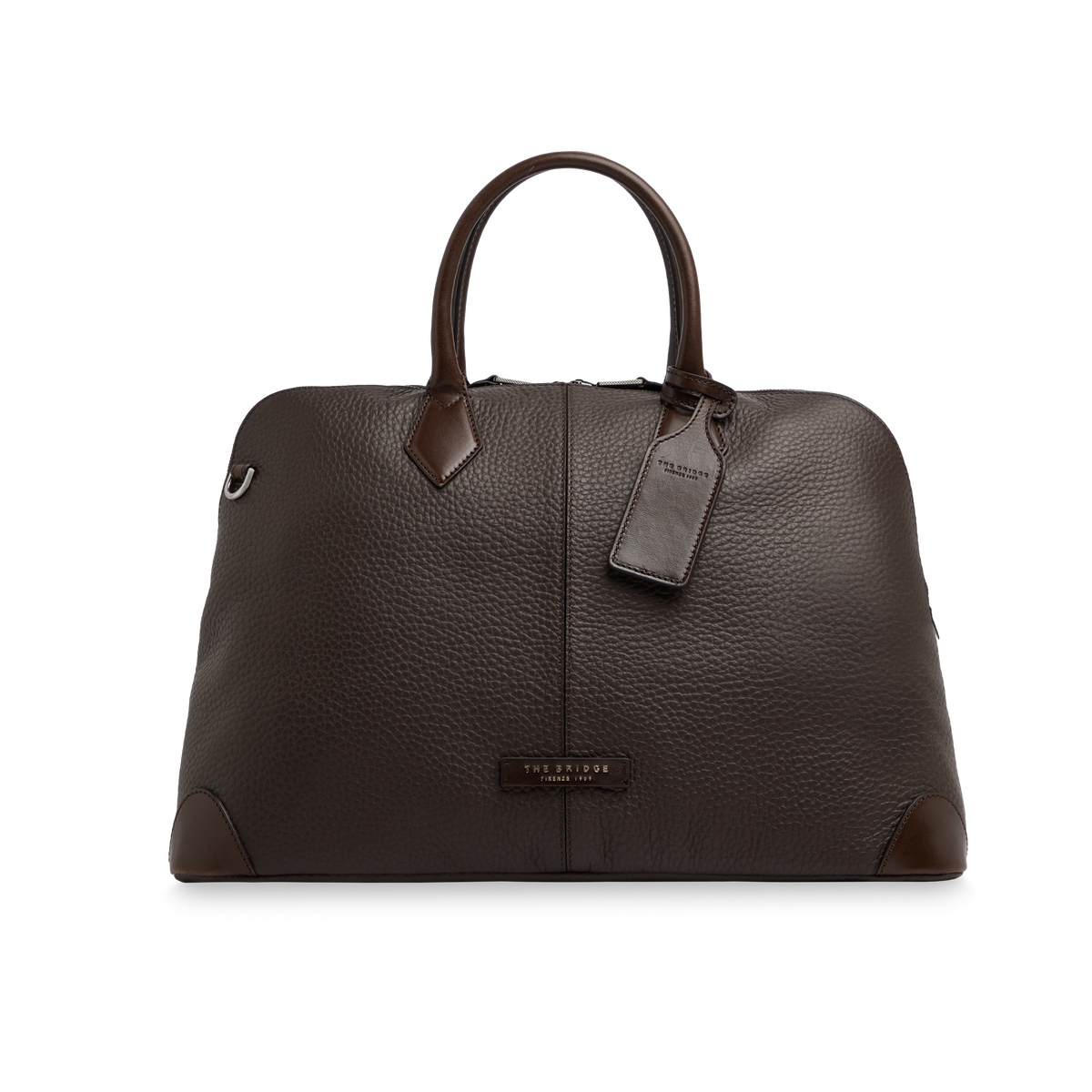 Grained Leather Travel Bag with Strap MOCHA/WHITE RUTHENIUM | The