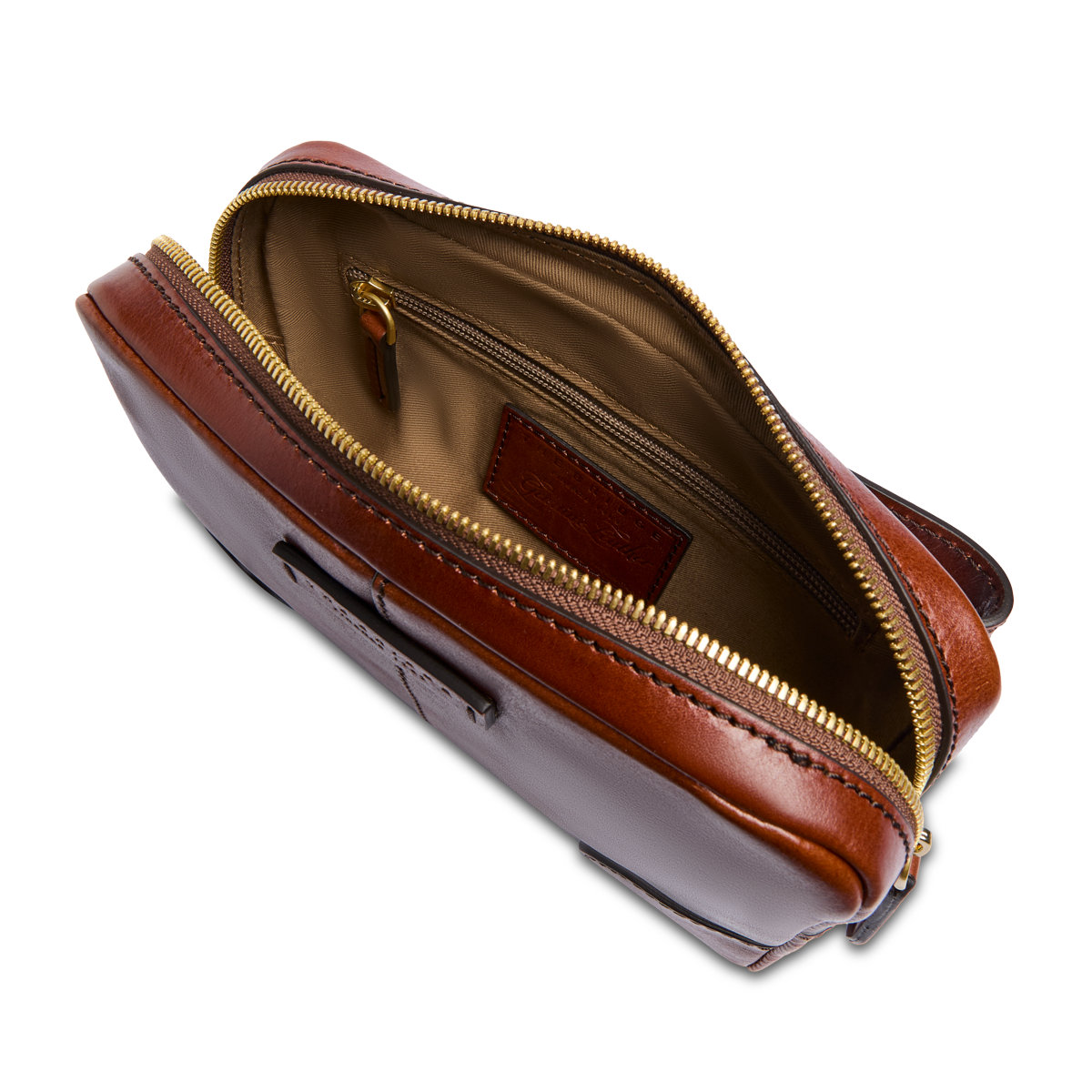 Men's leather pouch with zip BROWN/GOLD | The Bridge